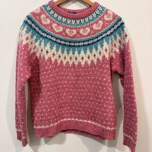 Woolrich Vintage Nordic Faire Isle Wool Blend Heart Pattern Fall Sweater Size M